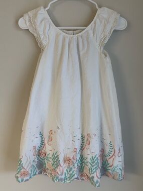 Cupcakes and Cashmere Girls Seahorse Dress Size 7 White Cotton Eyelet